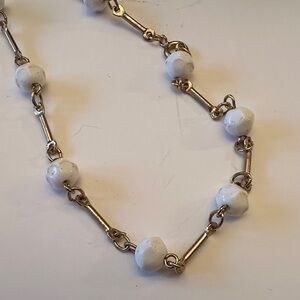Chic Gold Tone and White Glass Beaded Necklace